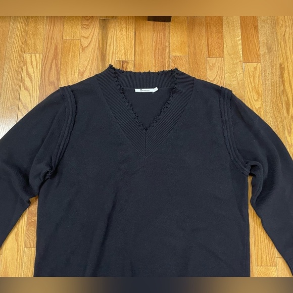 T by Alexander Wang Black Distressed V-Neck Sweater Dress - Picture 4 of 7